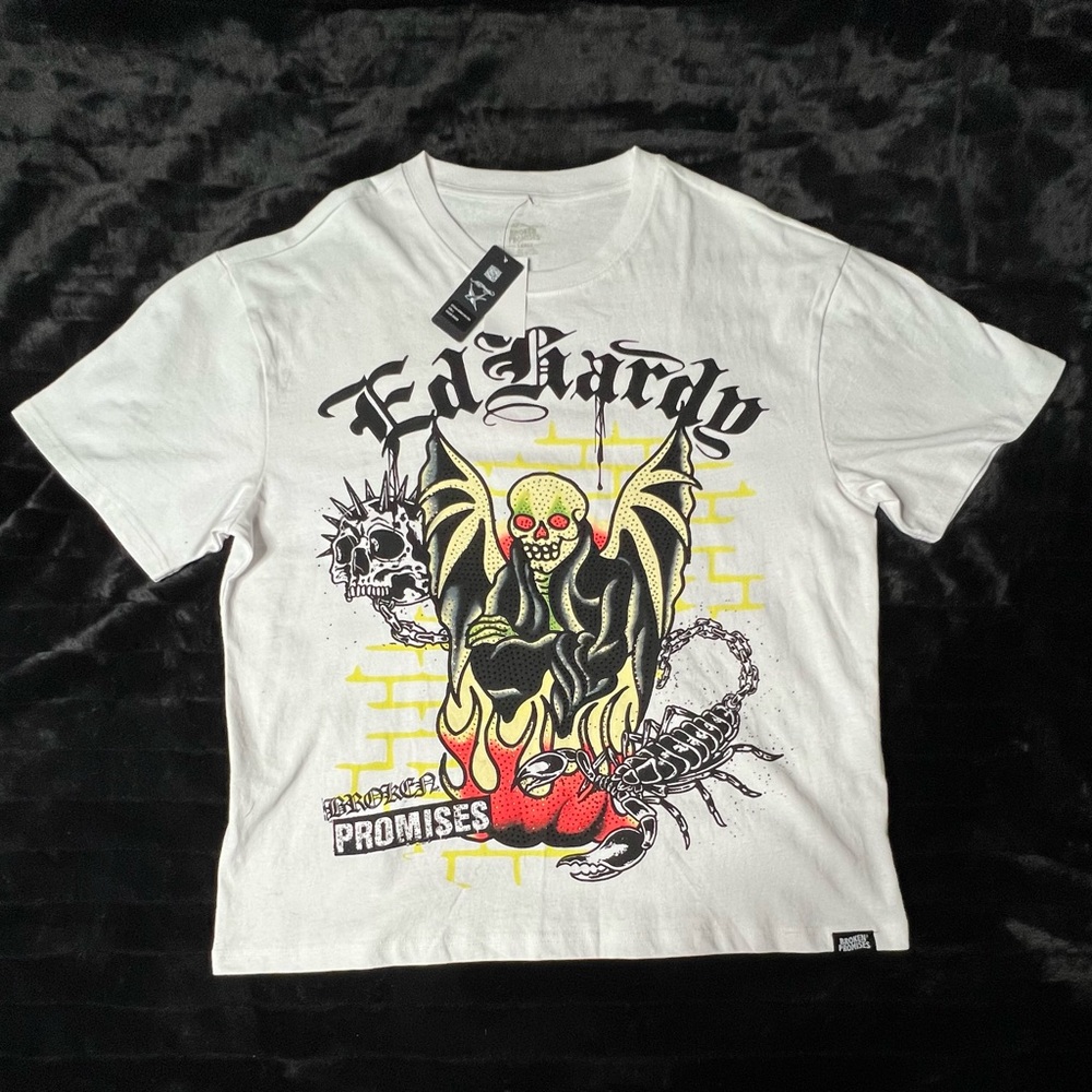 White Ed Hardy x Broken Promises Miss me later white graphic t-shirt